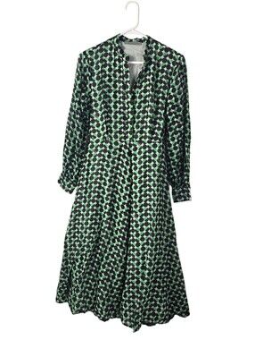Marella Max Mara Gabbia Silk Cotton Blend Midi Shirt Dress Green Geometric 6